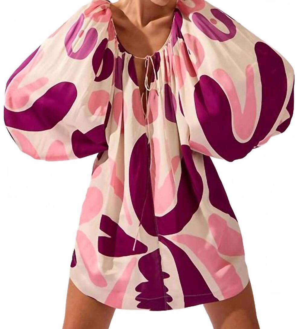 NEW ADRIANA DEGREAS bold floral puff sleeve mini dress in unique